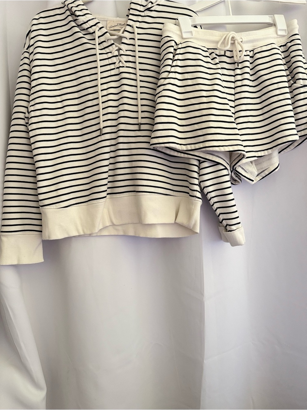 Universal Thread Cream and Black Striped Hoodie & Shorts Set